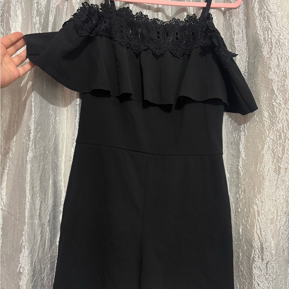 Black Off-Shoulder Romper with Lace Detail